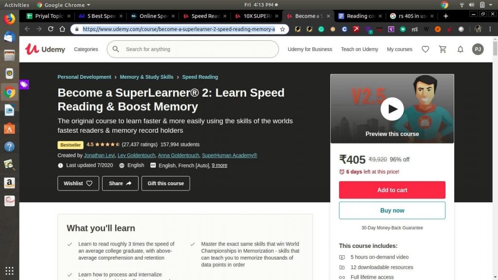 Learn Speed Reading to Boost Memory (Udemy) 