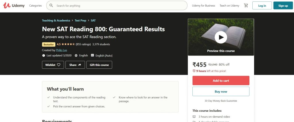New SAT reading 800 Udemy Course 