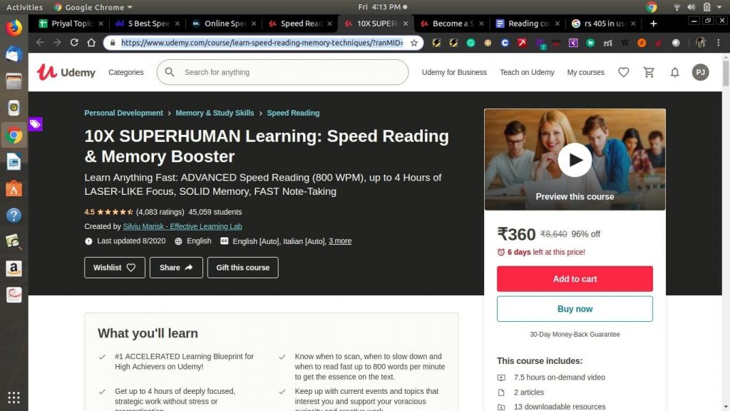 Effective 10X Speed Learning (Udemy) 