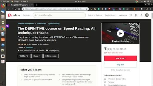 The DEFINITIVE course on Speed Reading. All techniques+hacks(Udemy)