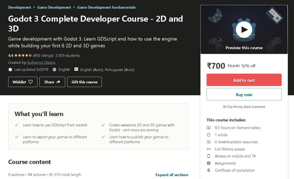 Godot 3 Complete Developer Course – 2D and 3D (Udemy)