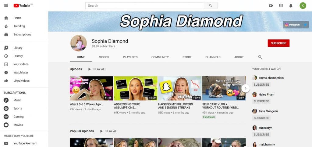 Sophia Diamond YouTube Channel 