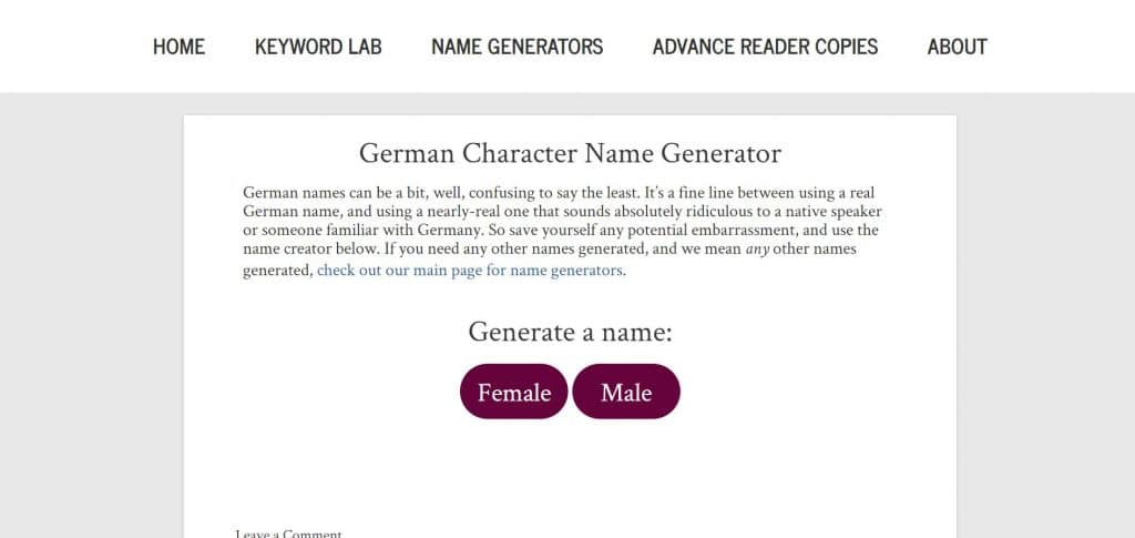 Publishing With Love: German Character Name Generator