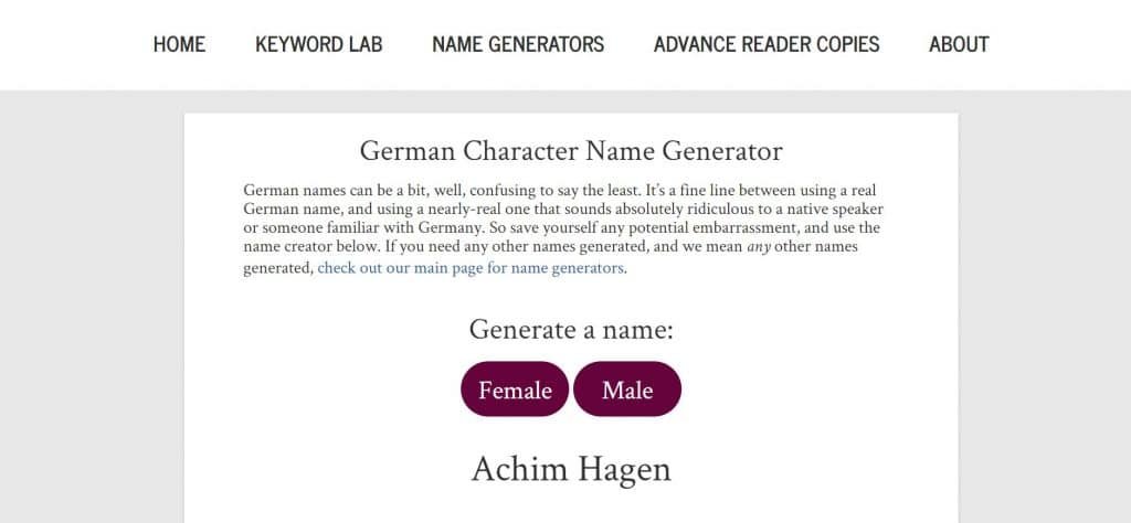 Publishing With Love: German Character Name Generator