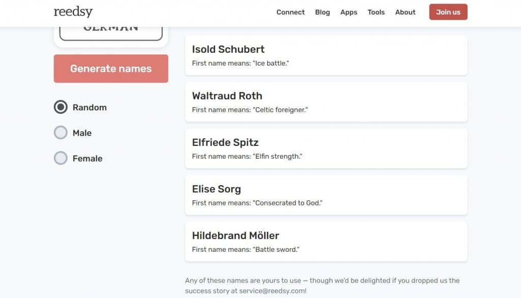 Reedsy German Name Generator