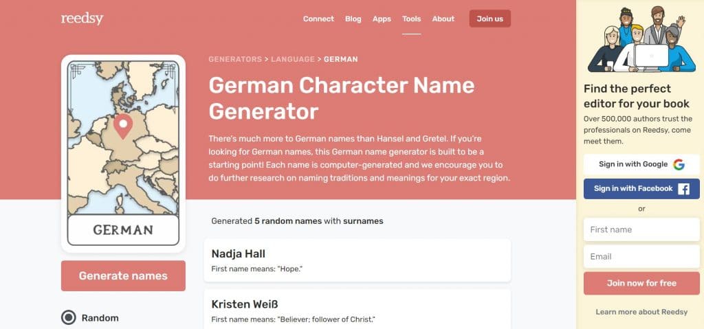 Reedsy German Name Generator