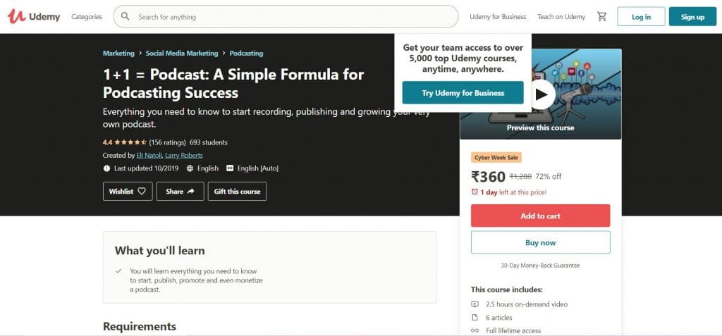 1+1 = Podcast: A Simple Formula for Podcasting Success (Udemy) 