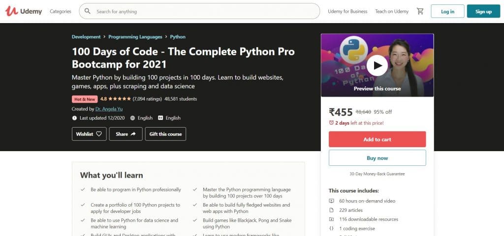 100 Days of Code - The Complete Python Pro Bootcamp for 2022 (Udemy) 