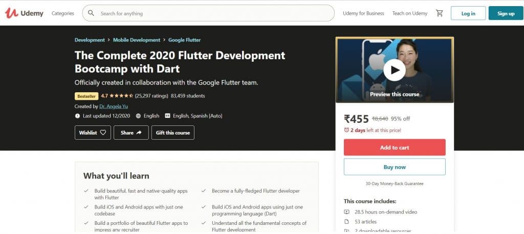 The Complete 2022 Flutter Development Bootcamp with Dart Course