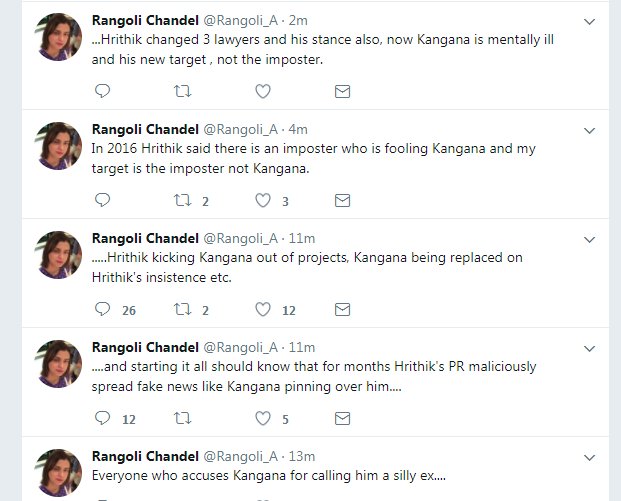 Rangoli Chandel Tweet on Hrithik Roshan