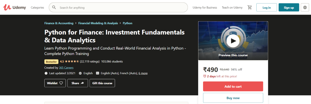Python for Finance: Investment Fundamentals  & Data Analytics Course