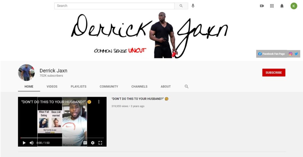 Derrick Jaxn YouTube channel