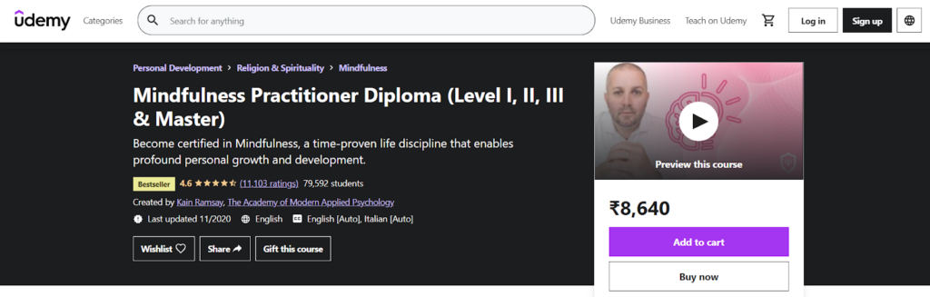 Mindfulness Practitioner Diploma (Level I, II, III & Master) Course