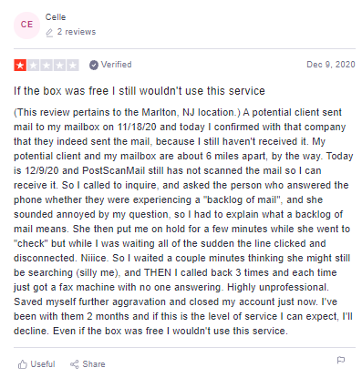 PostScan Mail Negative Review 