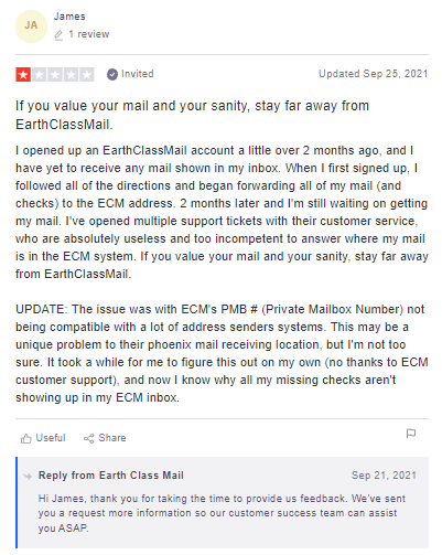 Earth Class Mail Negative Review