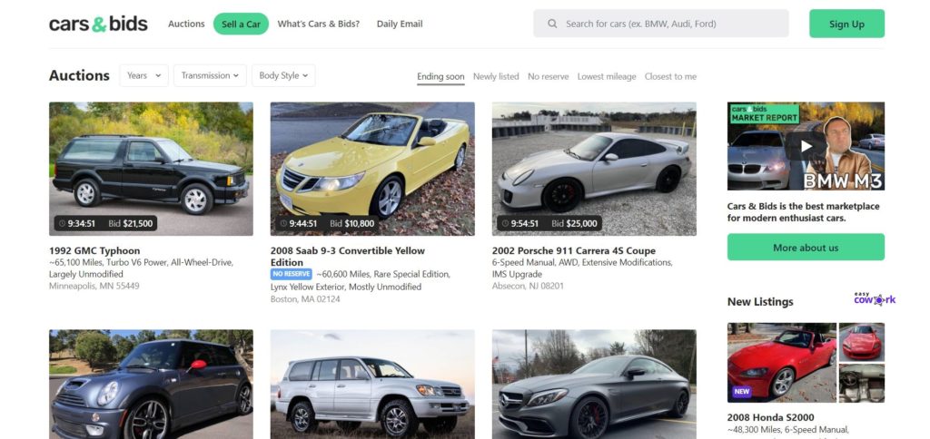 Cars and Bids Homepage