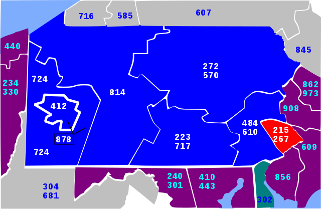 267 area code map