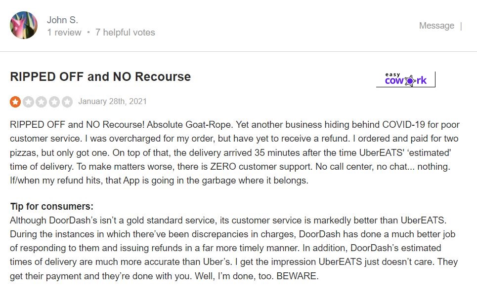Uber One Negative Review 